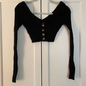 Black button up sweater crop top